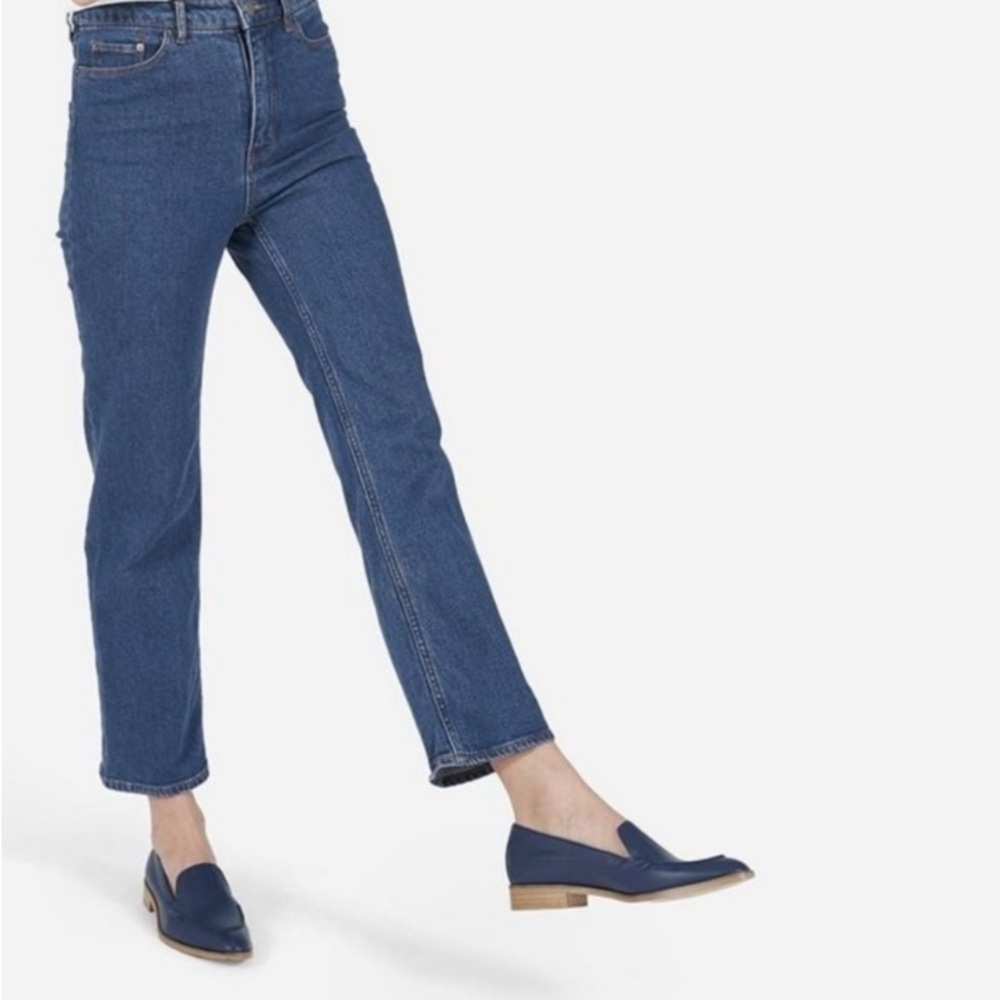 EVERLANE  The Modern Loafer in Navy Leather, stacked Heel, Pointed Toe, size 7.5 - Picture 3 of 15